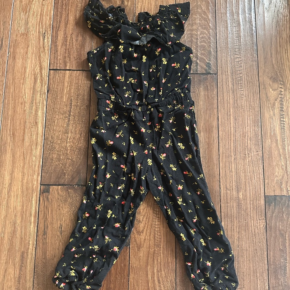 Floral Black Kids Jumpsuit